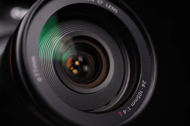 Close-up photograph of the front end of a camera lens