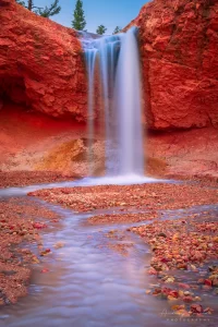 Cramer Imaging's fine art landscape photograph of the Tropic ditch waterfall with silky water in Bryce Canyon National Park Utah