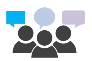 Graphic of 3 people with different speech bubbles above their heads