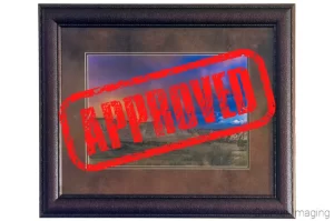 Cramer Imaging fine art landscape print with a giant red approval stamp