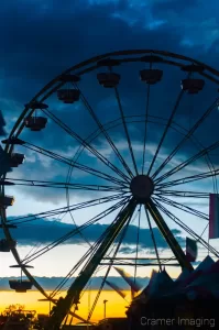 Cramer Imaging's professional quality fine art photograph of a ferris wheel silhouette against sunset at Eastern Idaho State Fair in Blackfoot, Bingham, Idaho