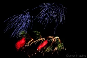 Bad photograph of fireworks used as an example of what not to do