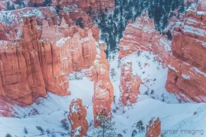 Cramer Imaging's fine art landscape photograph of a snowy winter at the Thor's Hammer hoodoo of Bryce Canyon National Park Utah