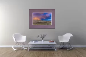 Photograph of Cramer Imaging's fine art photograph 'Cannonville Rainbow' on the wall of a waiting room