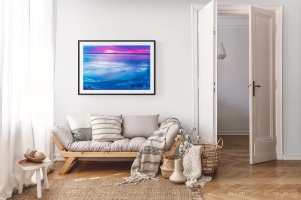 Photograph of Cramer Imaging's landscape photo "Fire and Ice" in a cozy neutral-toned living room