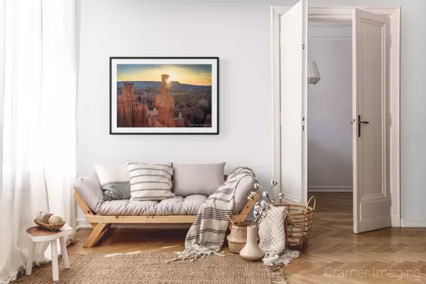 Photograph of Cramer Imaging's landscape photo "Forge" in a cozy neutral-toned living room