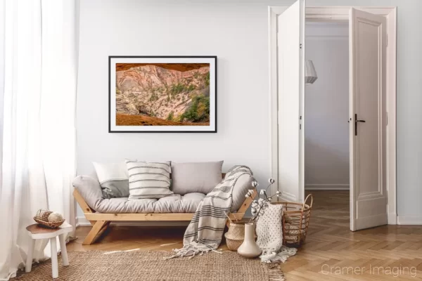 Photograph of Audrey Cramer Photography's landscape photo "Golden View" in a cozy neutral-toned living room