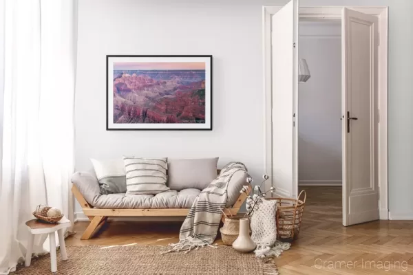 Photograph of Cramer Imaging's landscape photo "Grand Canyon" in a cozy neutral-toned living room