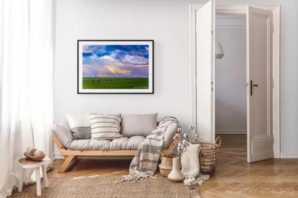 Photograph of Cramer Imaging's landscape photo "Idaho Spring" in a cozy neutral-toned living room