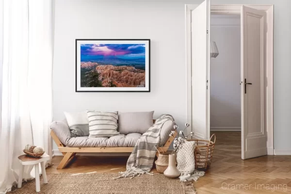 Photograph of Cramer Imaging's landscape photo "Into the Storm" in a cozy neutral-toned living room