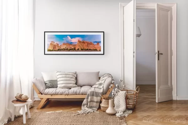 Photograph of Cramer Imaging's landscape photo "Kaiparowits Plateau" in a cozy neutral-toned living room