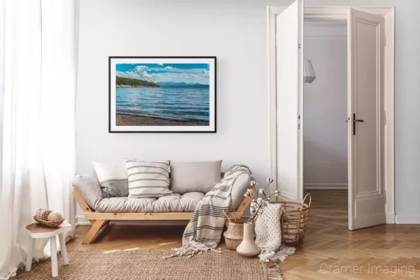 Photograph of Cramer Imaging's landscape photo "Meditation" in a cozy neutral-toned living room