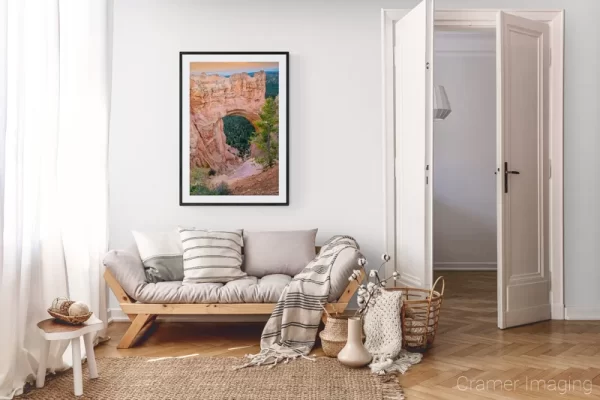 Photograph of Cramer Imaging's landscape photo "Natural Bridge" in a cozy neutral-toned living room