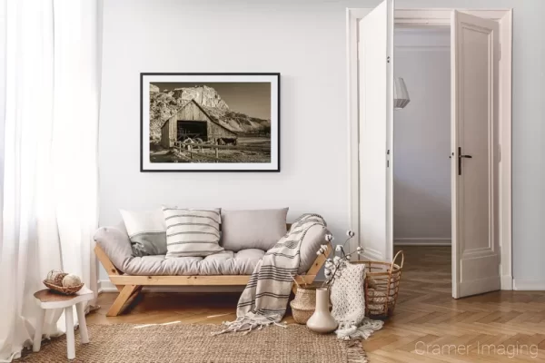 Photograph of Cramer Imaging's landscape photo "Rustic" in a cozy neutral-toned living room