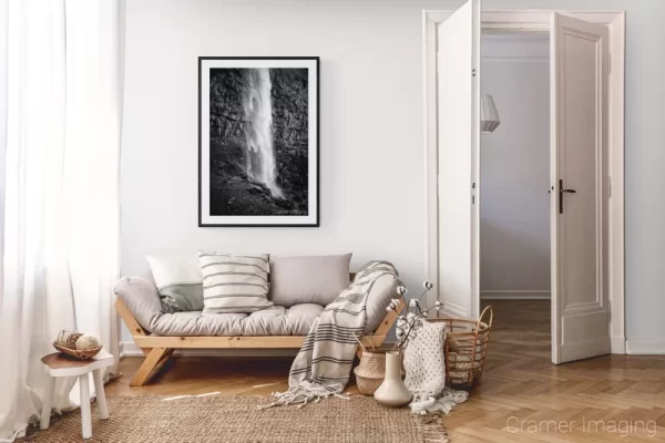 Photograph of Cramer Imaging's landscape photo "Shimmering Mist" in a cozy neutral-toned living room