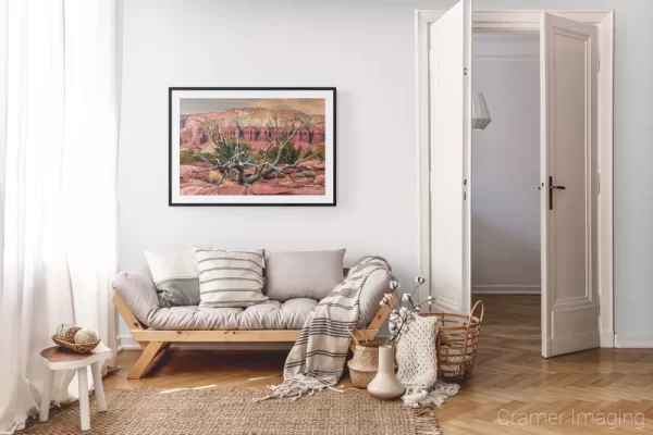 Photograph of Cramer Imaging's landscape photo "Solitude" in a cozy neutral-toned living room