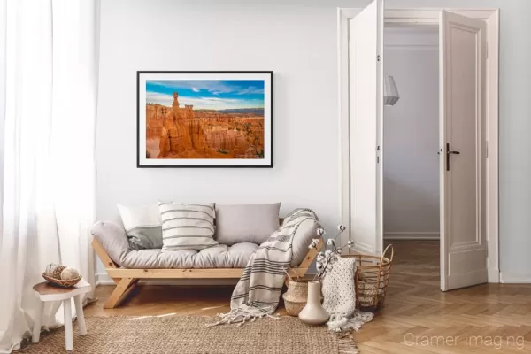 Photograph of Cramer Imaging's landscape photo "Thor and the Warriors Three" in a cozy neutral-toned living room