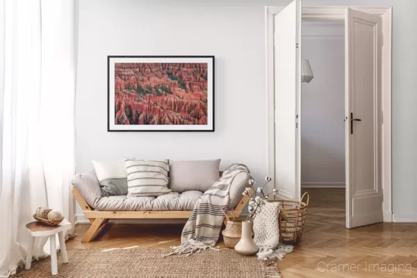 Photograph of Cramer Imaging's landscape photo "Village" in a cozy neutral-toned living room