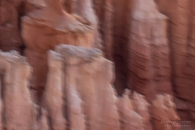Magnification of a blurry landscape photo showing obvious blur