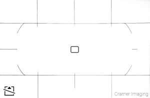 Photo of the in-camera grid overlay for rule of thirds and flat horizon lines