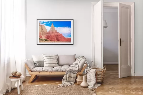 Photograph of Cramer Imaging's landscape photo "Chromatic" in a cozy neutral-toned living room