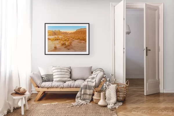 Photograph of Cramer Imaging's landscape photo "Epsilon Gorniar 2" in a cozy neutral-toned living room