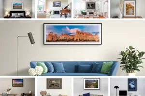 Collage of photos displaying Cramer Imaging landscape photography on the wall