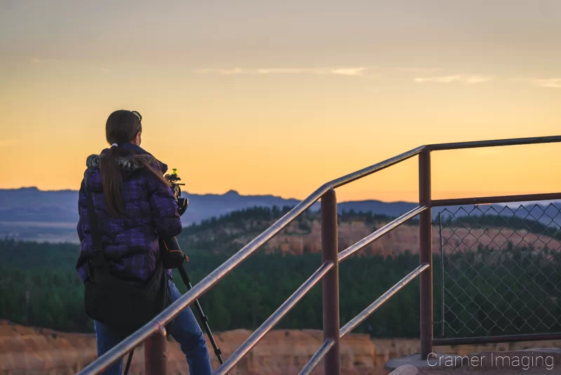 Behind the scenes at Audrey Cramer Photography with Audrey photographing Bryce Canyon Utah at sunrise