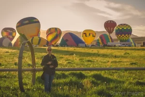 Landscape photographer Audrey Cramer shooting hot air balloon photos at the Panguitch Balloonfest