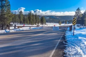 Photo of seasonal road closure and barricade in Bryce Canyon National Park Utah