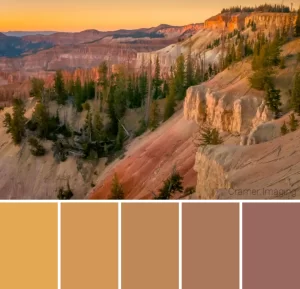 Color swatches pulled from Cramer Imaging's landscape photograph titled "Cedar Breaks"