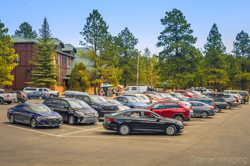 Audrey Cramer Photography's photograph of a busy and crowded parking lot at the Bryce Canyon National Park Visitors' Center in Utah