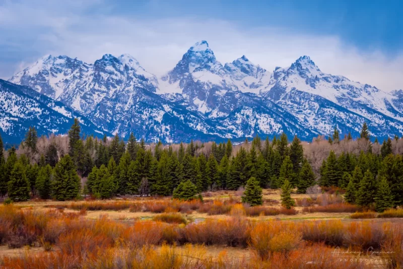 Fine art landscape photograph of Teton mountain range of Grand Teton National Park Wyoming and Snake River flood plain by Audrey Cramer Photography