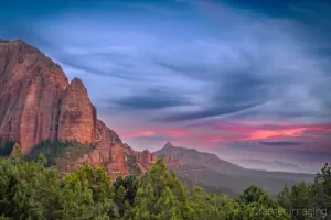 Cramer Imaging's fine art landscape photograph of sunset and dramatic skies at Kolob Canyon Zion National Park Utah