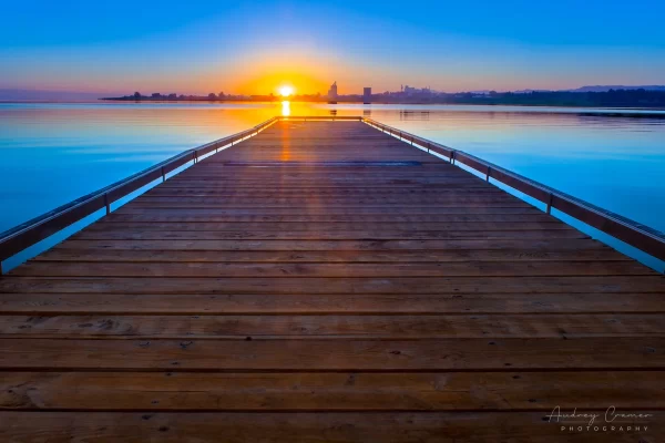 Audrey Cramer Photography's quality landscape photograph of the American Falls Reservoir boat dock at sunrise in Idaho