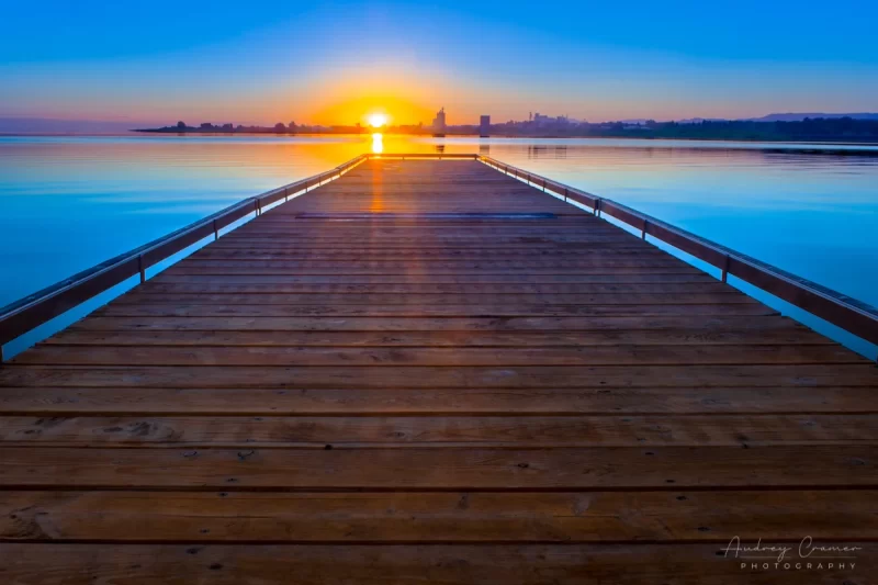 Cramer Imaging's quality landscape photograph of the American Falls Reservoir boat dock at sunrise in Idaho