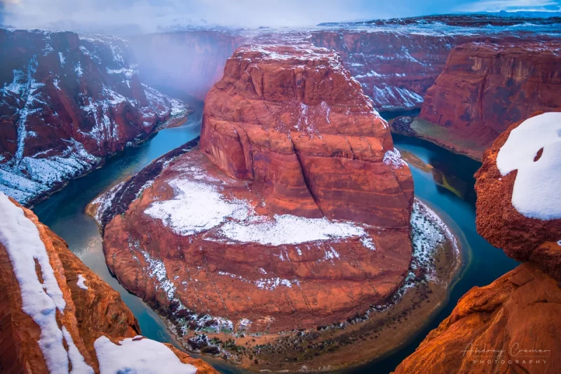 Audrey Cramer Photography's fine art landscape photograph of the Horseshoe Bend in winter at Glen Canyon National Recreation Area, Arizona