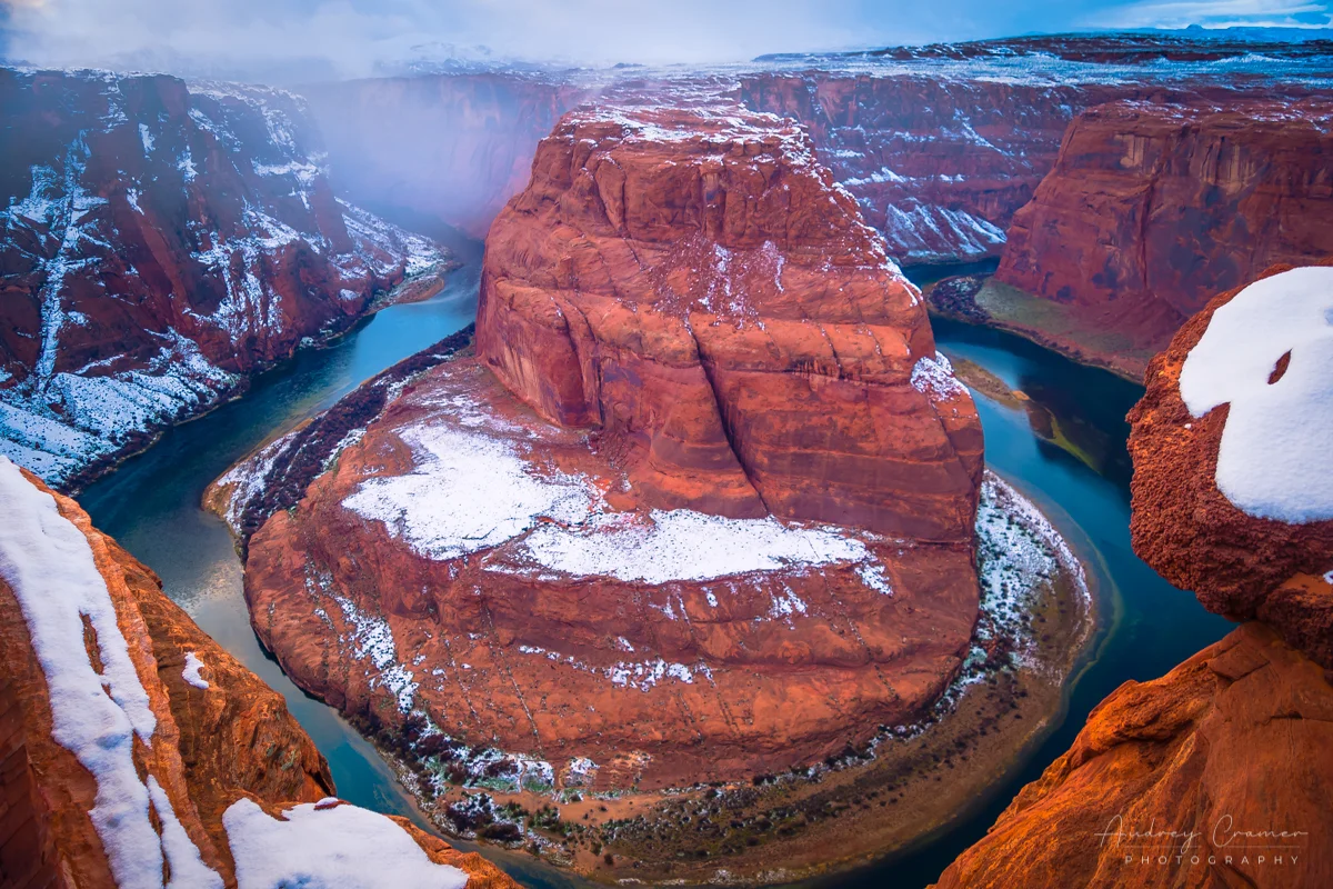 Cramer Imaging's fine art landscape photograph of the Horseshoe Bend in winter at Glen Canyon National Recreation Area, Arizona