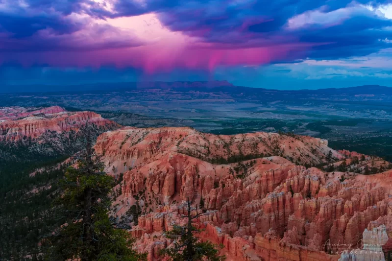 Audrey Cramer Photography's fine art landscape photograph of dramatic stormy skies at Bryce Point of Bryce Canyon Utah at sunset