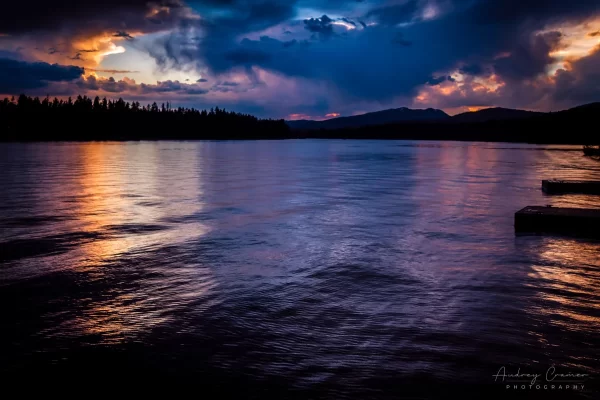 Audrey Cramer Photography's quality landscape photograph of the Island Park Reservoir lake at sunset in Idaho