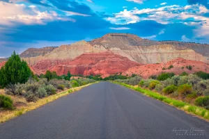 Cramer Imaging's fine art landscape photograph of the road into Kodachrome State Park, Utah with dramatic skies