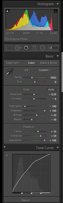 Adobe Lightroom color correction panel