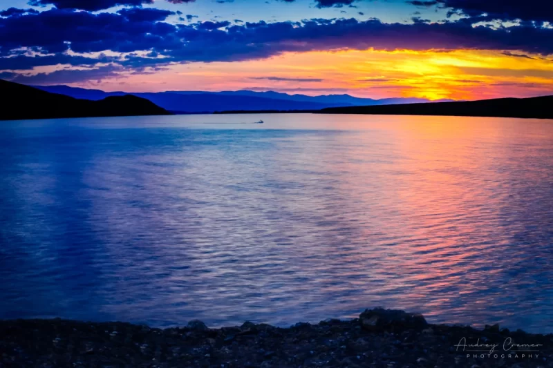 Audrey Cramer Photography's quality landscape photograph of Mackay Reservoir Lake at sunset in Idaho