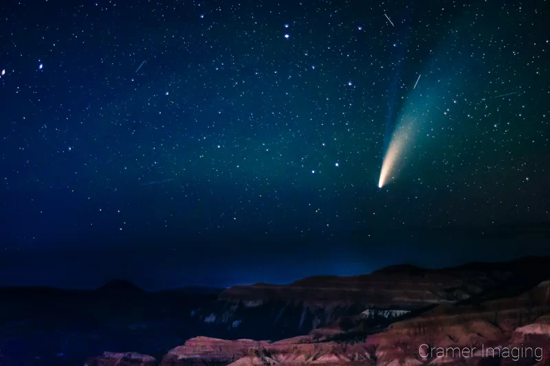 Cramer Imaging's fine art landscape photograph of comet Neowise above the Cedar Breaks Utah landscape at night