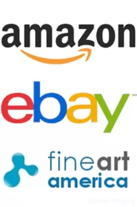 Graphic of several different online fine art markets logos like Amazon, Ebay, and Fine Art America