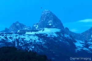 blue photo of Tetons showing spots on the sensor