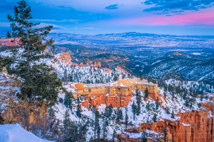 Audrey Cramer Photography's fine art landscape photograph of a winter sunset at blue hour in Bryce Canyon National Park Utah