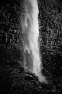 Cramer Imaging's fine art landscape black and white or monochromatic photograph of a waterfall cascading down in Twin Falls Idaho