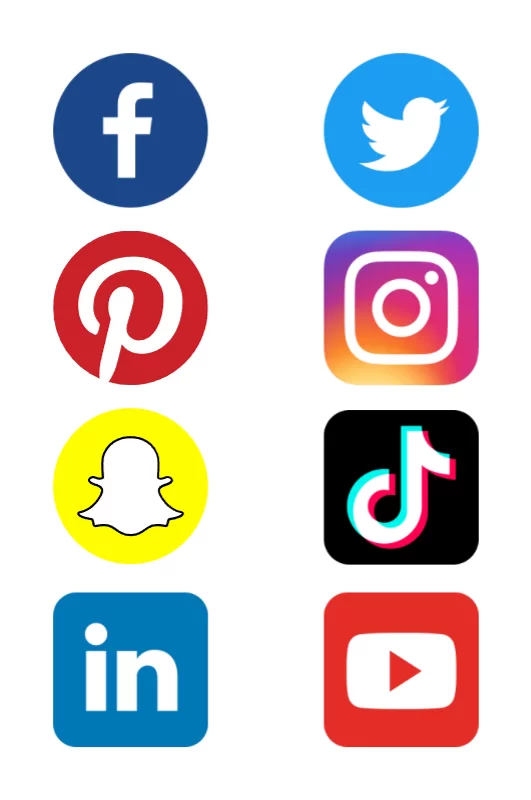 Composite graphic of several popular social media logos by Audrey Cramer Photography