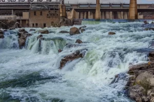 Cramer Imaging's fine art landscape photo of the American Falls reservoir spillway and Snake River full of water